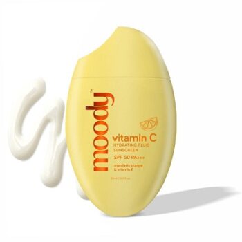 Moody SPF 50 PA+++ Vitamin C Sunscreen with UVA, UVB & Blue Light Protection for Glowing Skin| Long Lasting Hydration Lightweight | Non-Greasy, Quick-Absorbing | Zero White Cast | For Women & Men | 50 ml