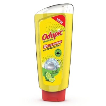 DABUR Odopic Dishwash Creme Lime - 750Ml (Liquid Gel) With Aloevera For Sensitive Hands Fresh Fragrance Powerful Grease Cleaner Removes Toughest Stains 50% Less Scrubbing Leaves No Residue
