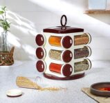 Amazon Brand - Solimo Revolving Spice Rack Set (12 pieces, Maroon)