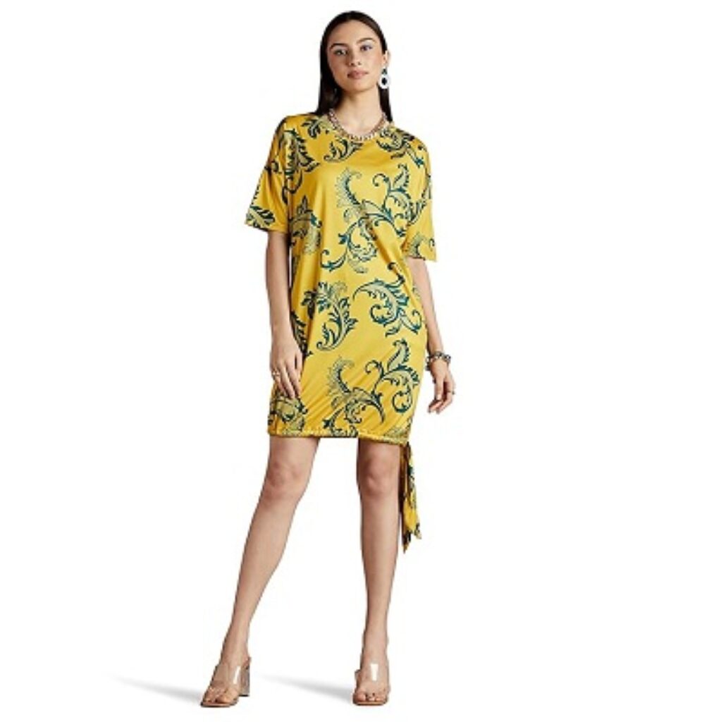 RIVER by Narendra Kumar Premium Designer Women's Paisley Print T-Shirt Dress