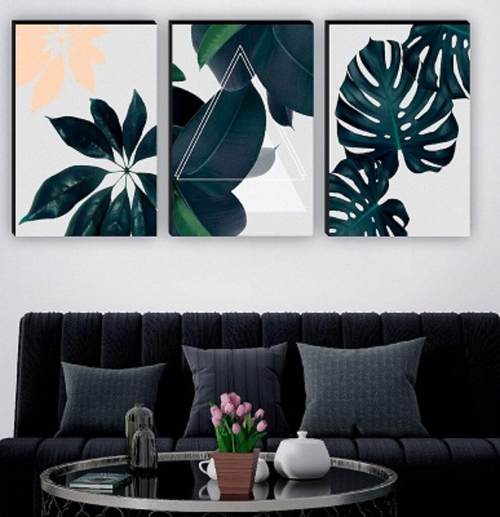 SAF Set of 3 Preety Green Leaf Modern Art MDF