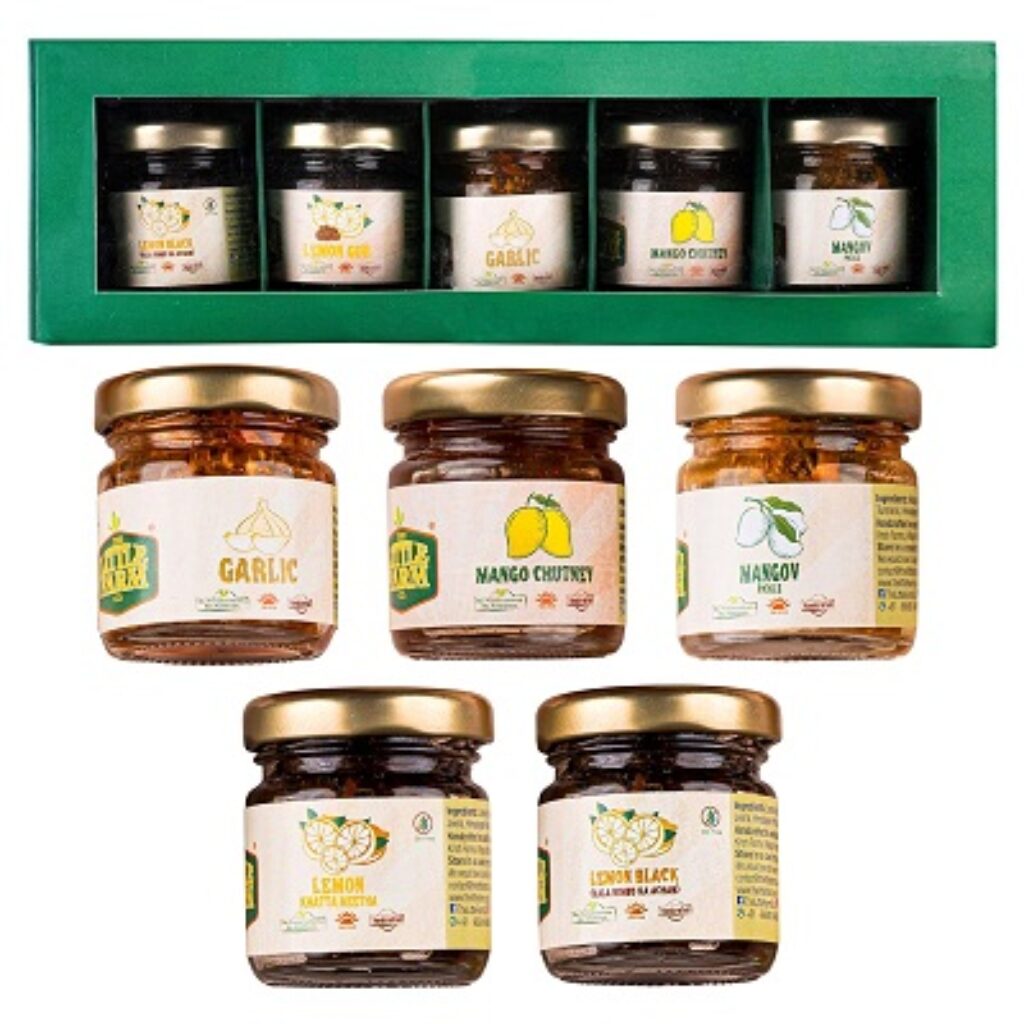 THE LITTLE FARM CO Pickle Sampler Box - Taster Box of 5 achaars | Less Oil Mustard Base Homemade Pickles | No Added Preservatives, No Artificial Flavours | Traditional Recipe
