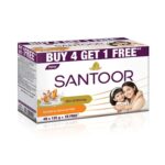Santoor Skin Softening Sandal & Almond Milk Bathing Soap with Nourishing & Anti-Aging Properties| For Smooth & Soft and Younger-Looking Skin| For All Skin Types| 125g, Pack of 5