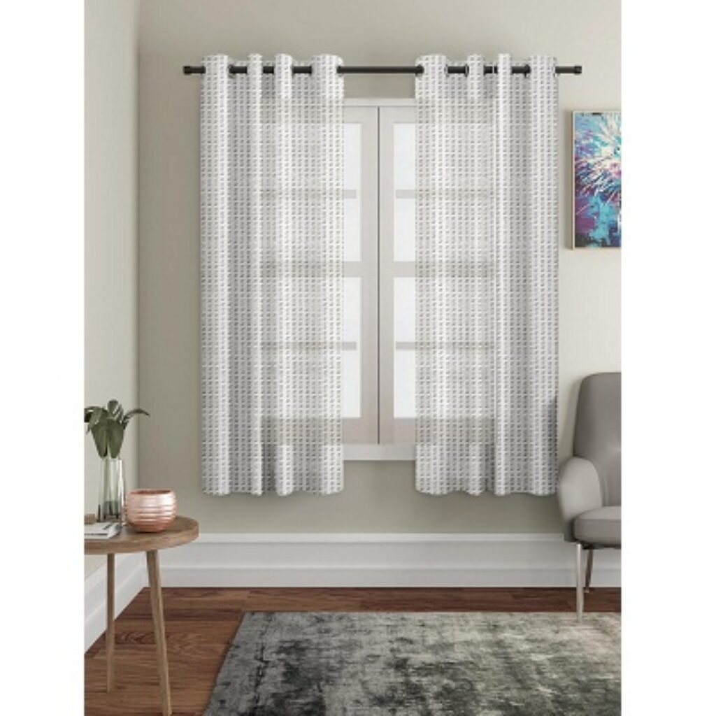 Cortina Polyster Linen Solid Sheer Curtain Set with Eyelet Rings Non Blackout Window Curtain - Set of 2 - White