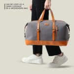AirCase Canvas Designer Sling Duffle Bag with PU Leather, Detachable Shoulder Strap