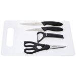 Amazon Brand - Solimo Plastic Knives, Scissor, Peeler and Chopping Board (Black) -Set of 5