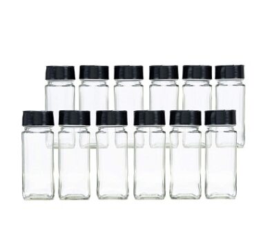 Vasukie Salt & Pepper Square Glass Spice Jar with Black Sifter Two Sided Sifter Cap