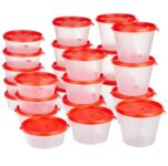 Amazon Brand - Solimo Nestable & Stackable Polypropylene Container Set, Round, Set of 24, Red