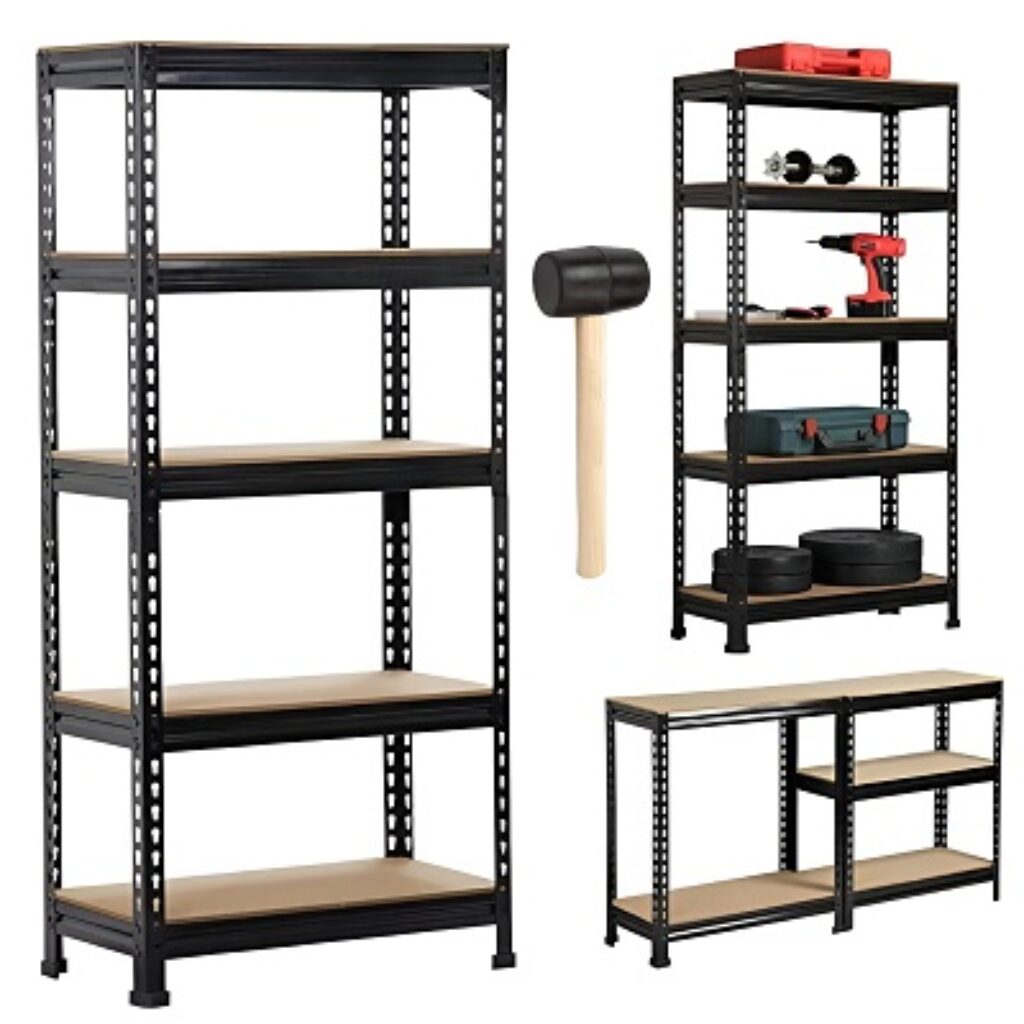 STAR WORK Black Adjustable Set of 5-Shelf Metal Storage Shelving Unit