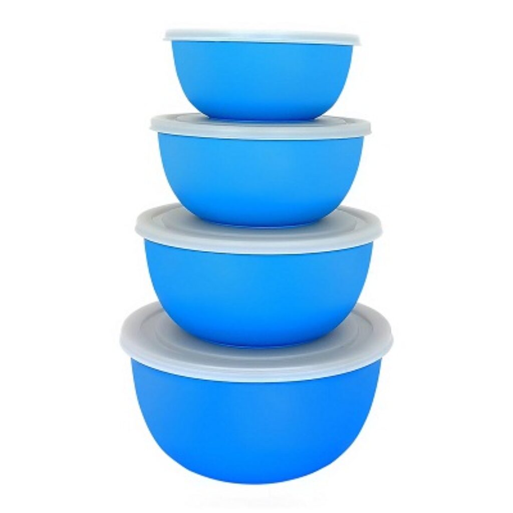 Zaib Microwave Safe Stainless Steel Food Storage Containers for Kitchen Set [Capacity: 2000 ML, 1250 ML, 750 ML, 500 ML] Blue Plain Set of 4