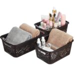 Amazon Brand - Solimo Royal Multipurpose Storage Basket - Small (Set of 3, Brown)