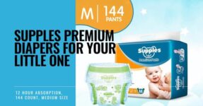 Supples Premium Diapers, Medium (M), 144 Count