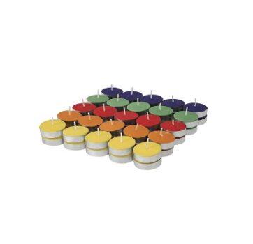 Amazon Brand - Solimo Wax Tealight Candles, 3-Hour Burn Time, Smokeless, No Residue (Set of 50, Multicoloured, Unscented)