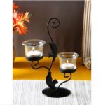 Hosley® Clear Glass Tealight Candle Holders|Black Tealight Candle Holders with Glass Holders Perfect for Home Decor, Birthday, Wedding, Parties,Tabletop,Centerpiece| 2-Cup Centrepiece, with Pack of 2 Tealights