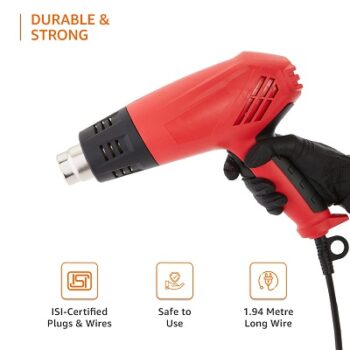 amazon basics 1600W Dual Temperature Multi-Speed Hot Air Heat Gun with 1.94m Cable and 4 Nozzles