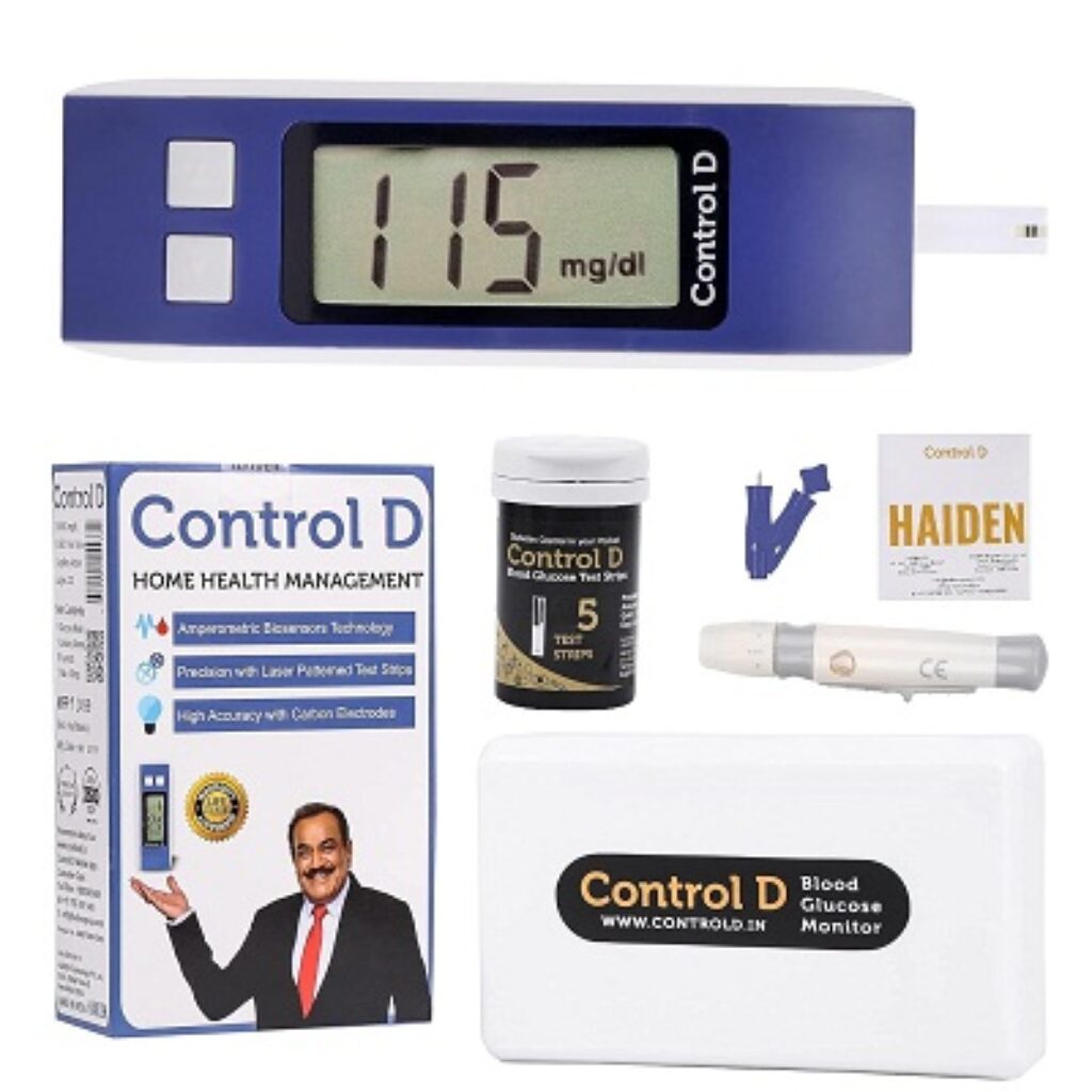 Control D Diabetes Sugar Testing Machine with 5 Strips Glucometer