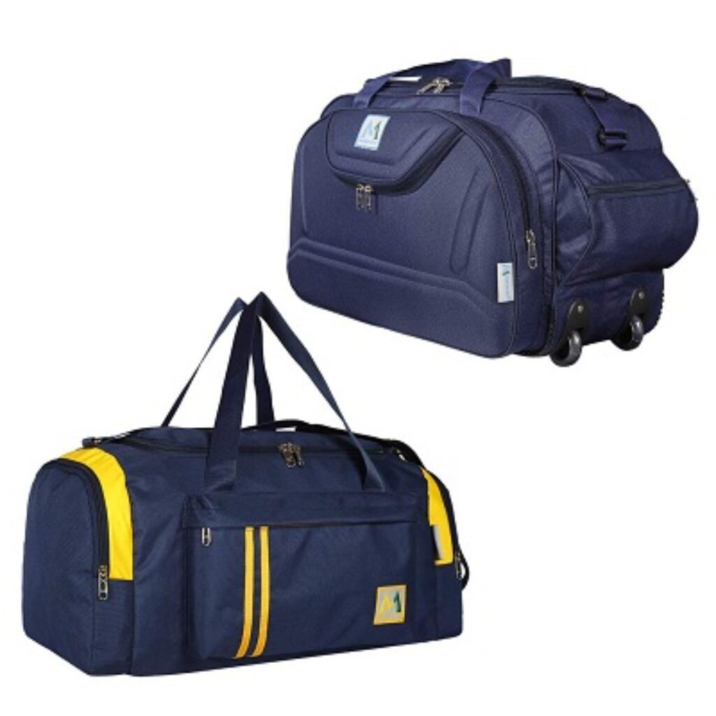 M MEDLER Epoch-Apricate Nylon Waterproof Combo Travel Duffle Bags - Navy Blue (Set of 2)