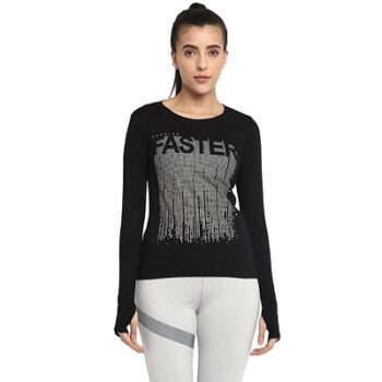 Ap'pulse Women Regular Fit Printed Long Sleeve Thumbopen Round Neck Tshirt