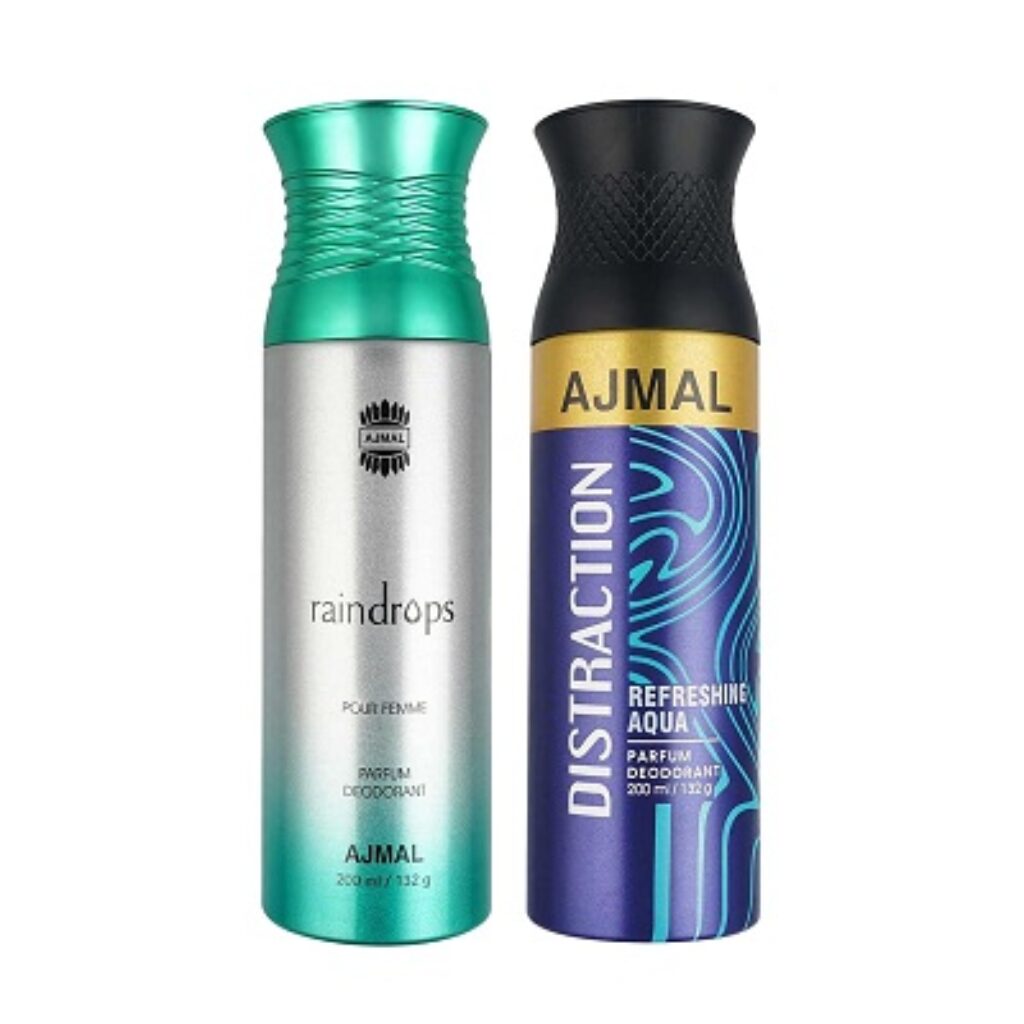 Ajmal Raindrops Femme for Women and Distraction for Men & Women Deodorants each 200ML Combo pack of 2