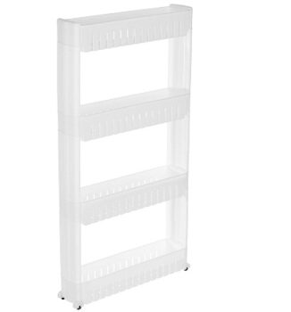 Amazon Basics - Solimo Plastic 4 Layer Slim Storage Kitchen Organizer Rack with Wheels (White, Tiered Shelf)