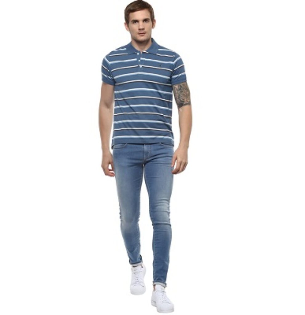 AMERICAN CREW Men's Polo Striped T-Shirt