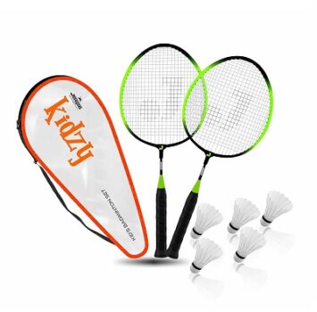 Jaspo Kidzy Steel Badminton Racket Set with 5pc. Feather Shuttlecock (NEON Green)-Recommended for Kids only