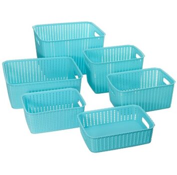 Cello Style Knit Basket Without Lid, Set of 6, Blue,Plastic