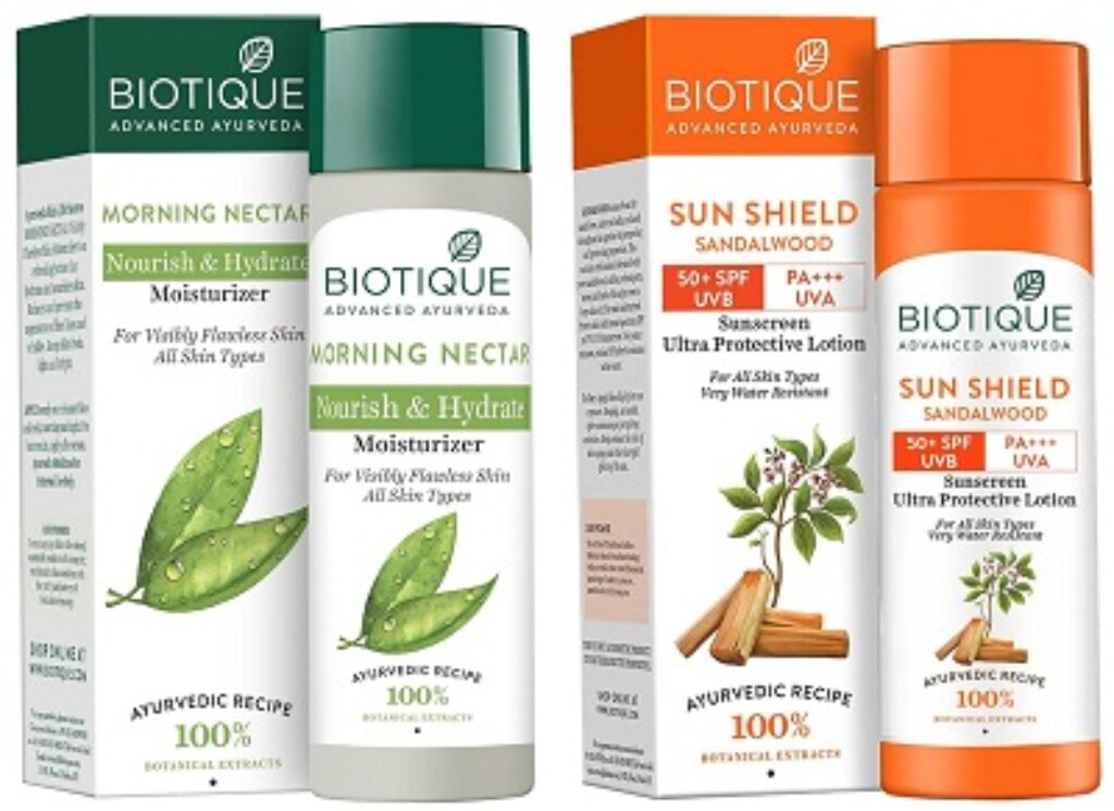 Biotique Sandalwood Sunscreen Ultra Soothing Face Lotion & Biotique Morning Nectar Flawless Skin Moisturizer l Prevents Dark spots