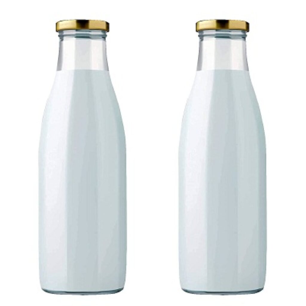 LUCID...We Build Relations Hygienic Leak Proof Beverage Glass Bottle 1 Liter For Fridge With Airtight Steel Cap, Best Suitable For Milk, Juice, Water. (Pack Of 2 Bottles)