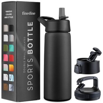 FineDine Triple Insulated Stainless Steel Water Bottle with Straw Lid