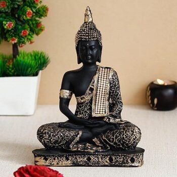 eCraftIndia Black & Golden Polyresin Handcrafted Meditating Lord Buddha Statue