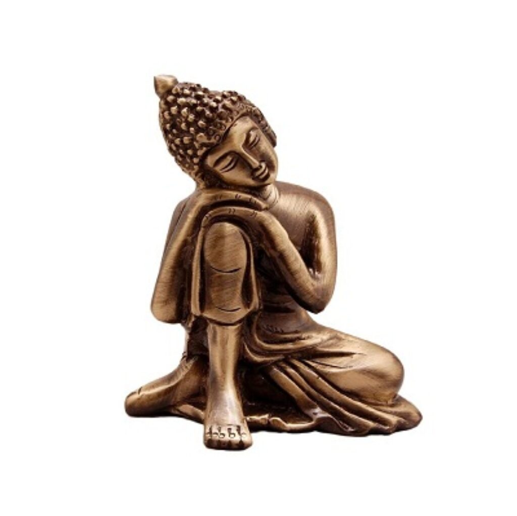 eCraftIndia Brown Metal Resting Buddha On Knee Statue Religious God Idol