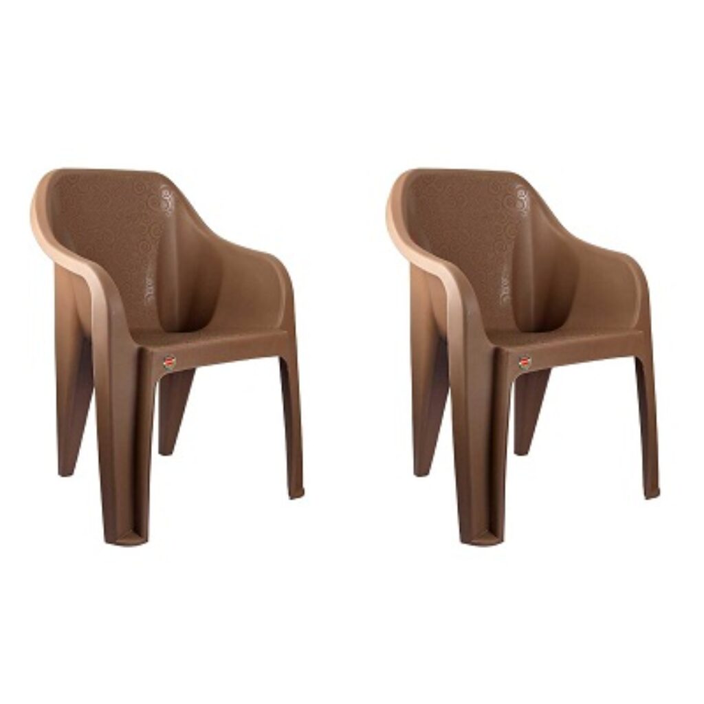 Cello Plastic Arm Rest Dynamo Without Cushion Mid Back Chair (Brown) - 2 Pieces