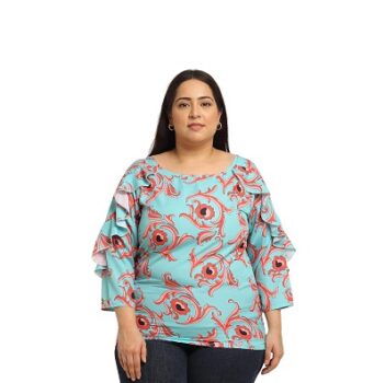 Flambeur 3/4 Sleeve Round Neck Regular Fit Multi Color Crepe Fabric Printed Midi Length Top for Women
