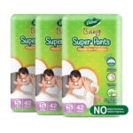 Dabur Baby Super Pants - S - Small (Pack of 3, 42x3 Pieces) | 4-8 kg | Baby Wipes Infused with Shea Butter & Vitamin E | Insta-Absorb Technology
