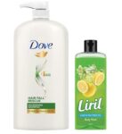 Dove Hair Fall Rescue Shampoo, 1L & Liril Lemon and Tea Tree Oil Body Wash, 250 ml