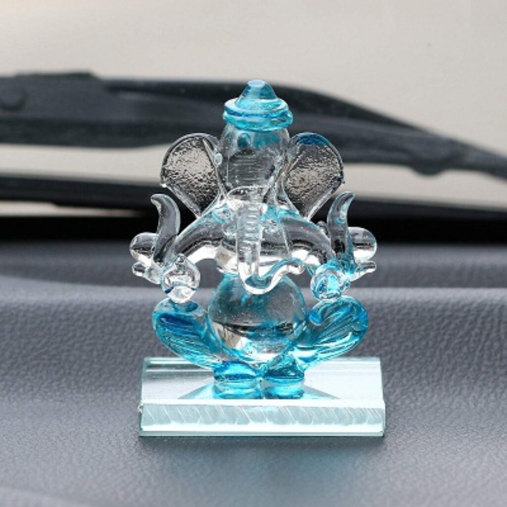 eCraftIndia SkyBlue and Transparent Double Sided Crystal Car Ganesha Showpiece