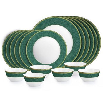 Cello Opalware Solitaire Series Emerald Dinner Set, 18 Units