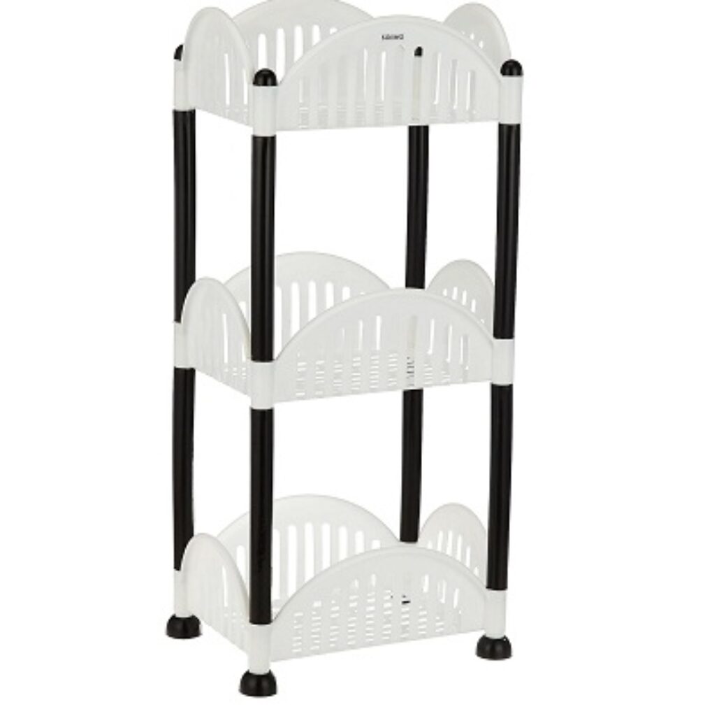 Amazon Brand - Solimo Three-Tier Multipurpose Plastic Rack for Kitchen, Living Room, Bathroom