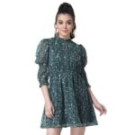 FabAlley Printed High Neck Georgette Womens Regular Dress