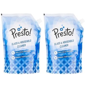 Amazon Brand - Presto! Glass & Household Cleaner Refill Pouch - 1 L (Pack of 2)
