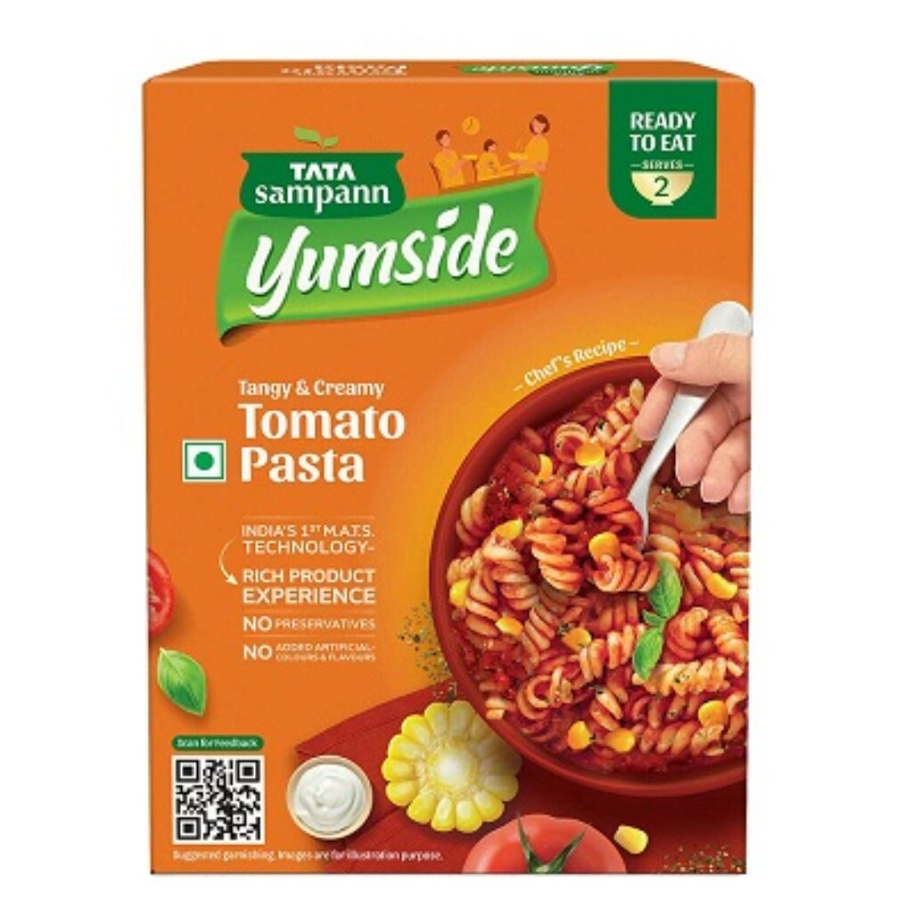 Tata Sampann Yumside Tomato Fusilli Instant Pasta, 285g, Ready to Eat Food, Ready in 60 secs, NO Added Artificial Colours & Flavours, Pack of 1