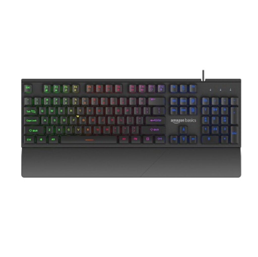 Amazon Basics Backlit Gaming Keyboard, LED Wired, Ergonomic & Wrist Rest Keyboard, for PC/Laptop/Mac – Black