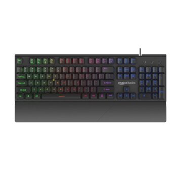 Amazon Basics Backlit Gaming Keyboard, LED Wired, Ergonomic & Wrist Rest Keyboard, for PC/Laptop/Mac – Black