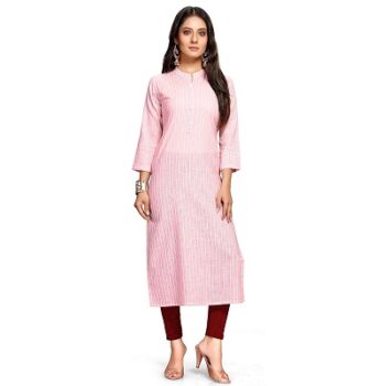 Rajnandini Women's Pure Cambric Cotton Striped Printed Straight Kurti