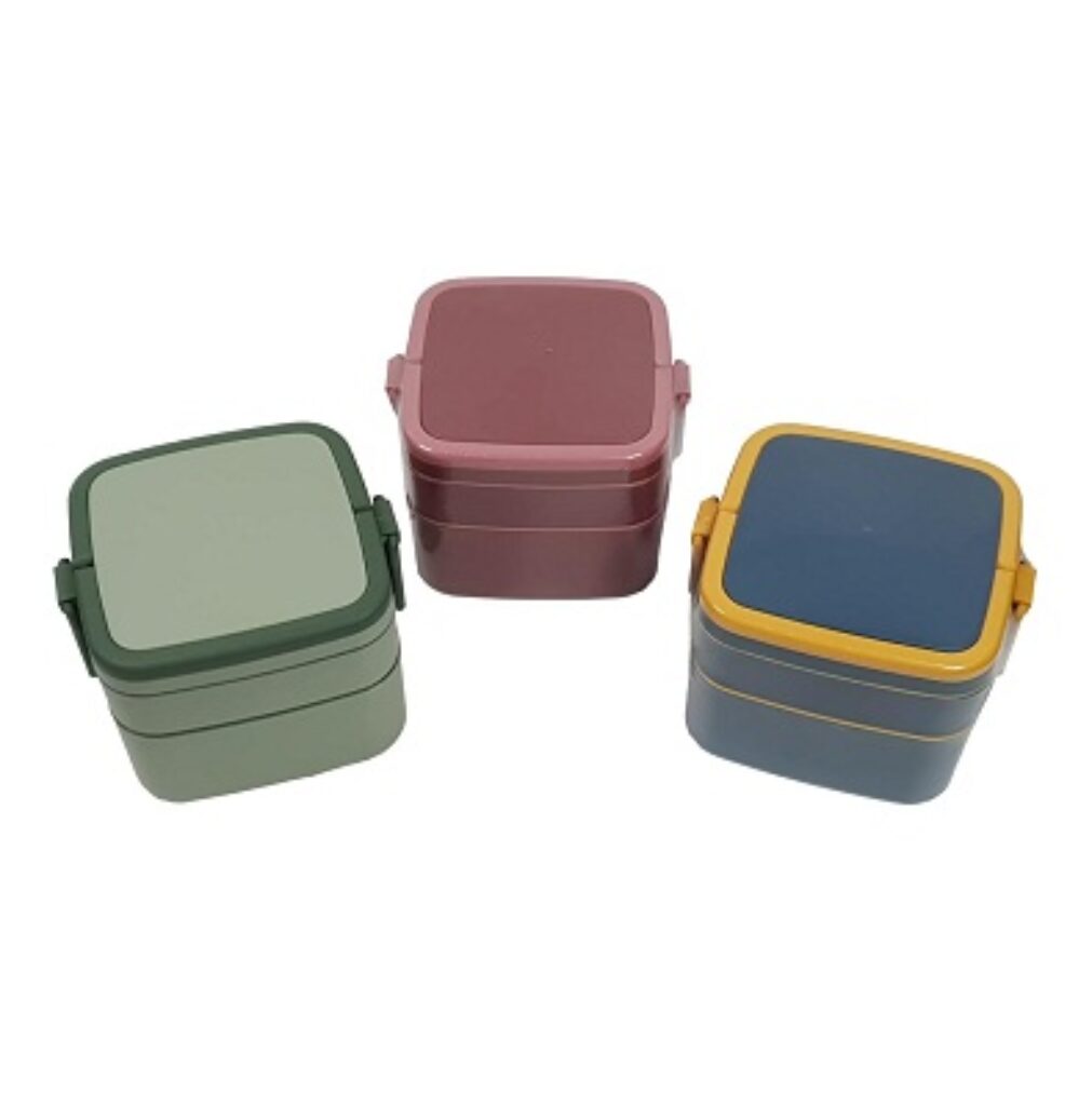 Crackles Modern Design Square Shape Double Layer Lunch Box with 1 Spoon