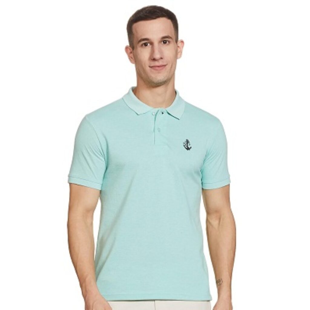 NEWPORT Men Blue Cotton Heathered Polo Shirt