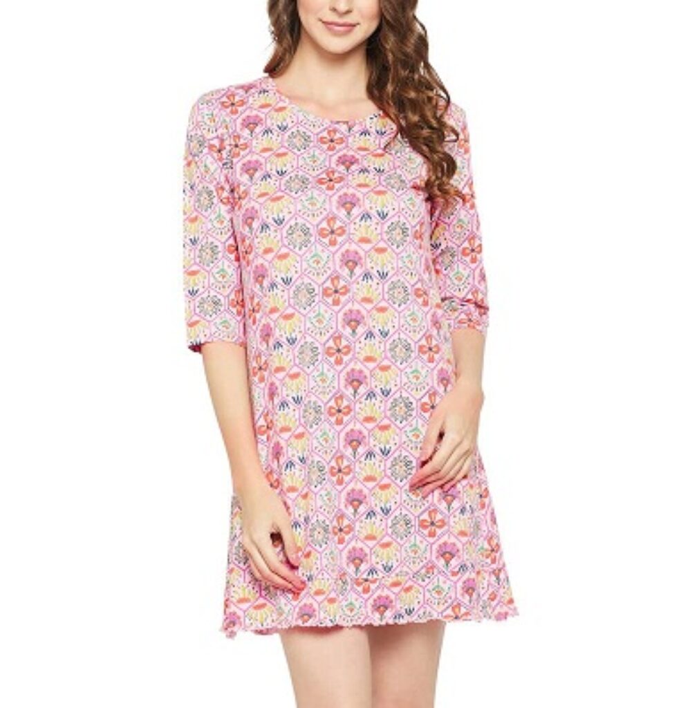 Clovia Women's Cotton Floral Print Short Nightdress in Purple