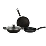Bergner Essential Plus Non-Stick Cookware Set 4Pc-Kadhai with Glass Lid
