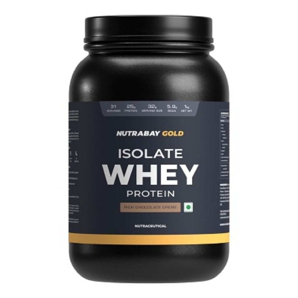 NUTRABAY Gold 100% Whey Protein Isolate with Digestive Enzymes - 25g Protein